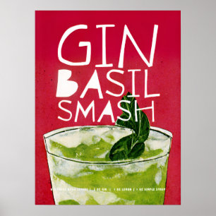 Poster Gin Basil Smash : Un Cocktail Rétro Art Rouge