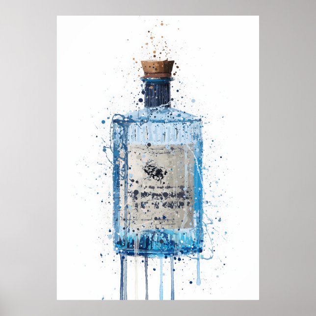 Poster Gin Bottle Wall Art Print 'Blue Barrel' (Devant)