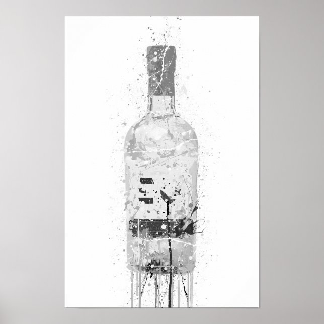 Poster Gin Bottle Wall Art Print 'Grey Marble' (Devant)