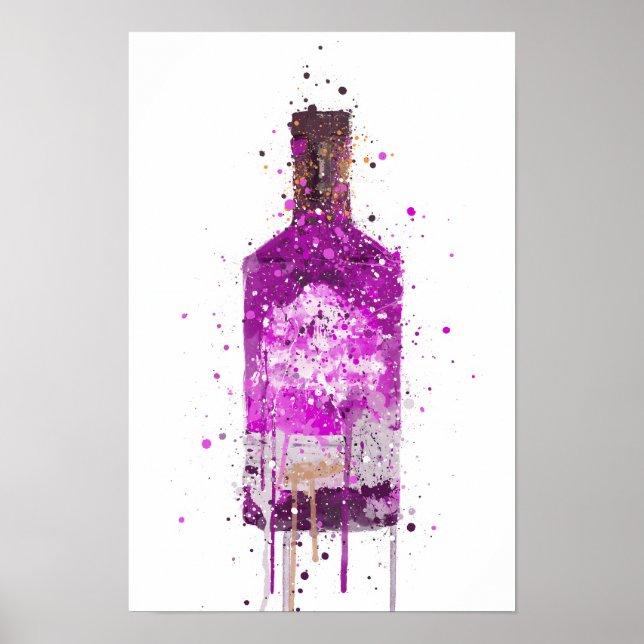 Poster Gin Bottle Wall Art Print 'Magenta' (Devant)