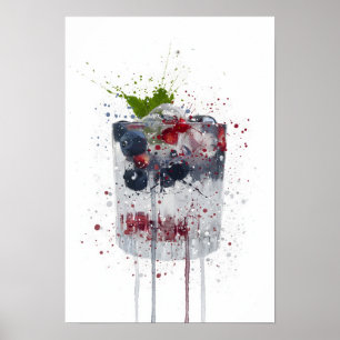 Poster Gin & Tonic 'Myrtille et Grenade'