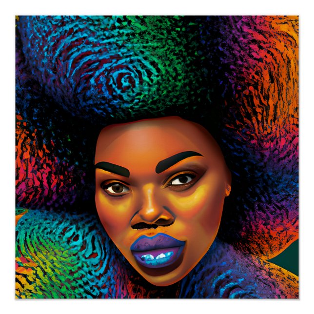 Poster Gina Queen Rainbow Cute Cheveux Black Melanin Afro (Devant)