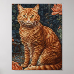 Poster Ginger Tabby Chat et Roses