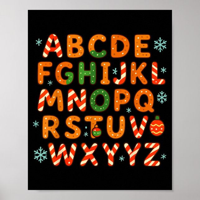 Poster Gingerbread Candy Cane Alphabet Christmas Letters  (Devant)