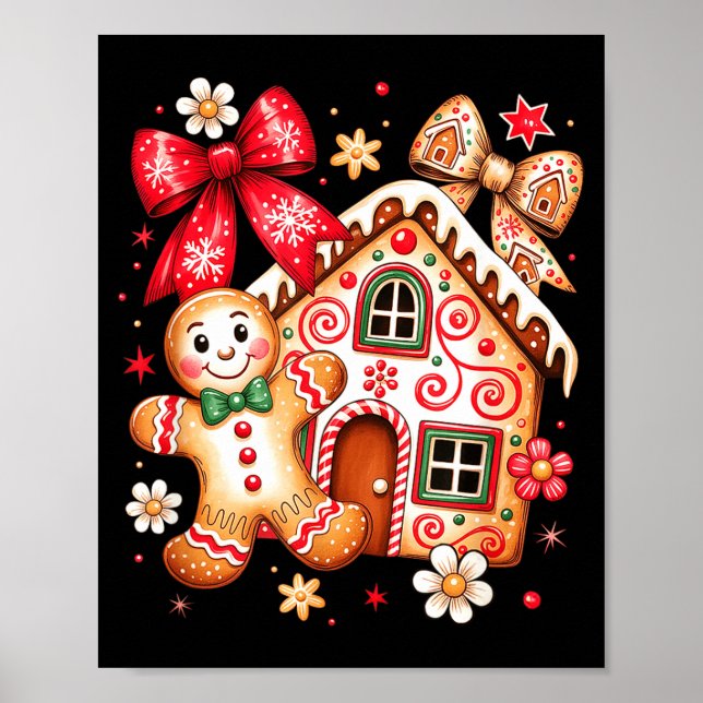 Poster Gingerbread Christmas Bow Christmas House Retro Co (Devant)