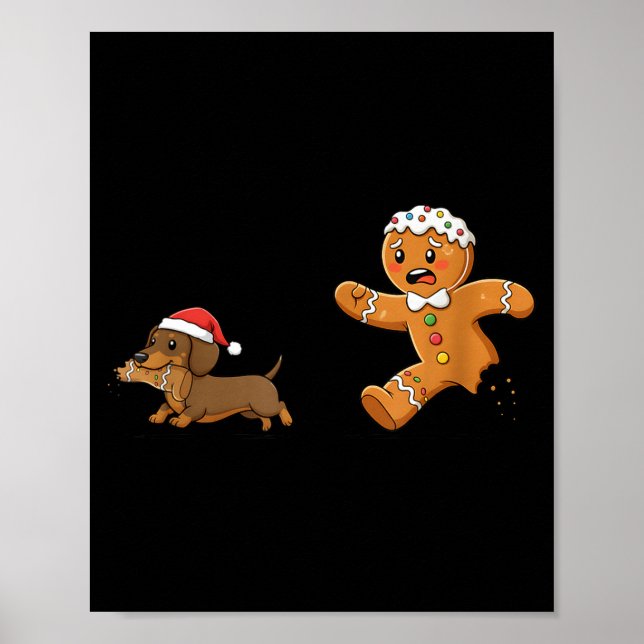 Poster Gingerbread Cookie Chasing Dachshund Christmas Dog (Devant)