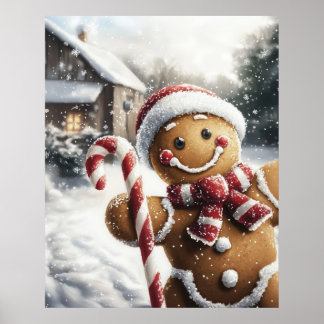 Poster Gingerbread Man with Candy Cane Wall Art