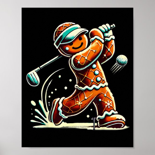 Poster Gingerbread Playing Golf Ball Christmas Golf Lover (Devant)