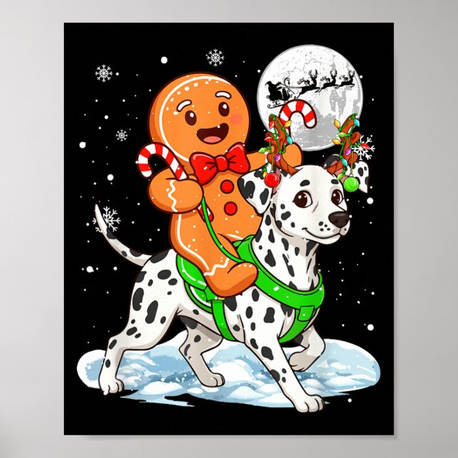 Poster Gingerbread Ridding Dalmatian Reindeer Christmas B (Devant)