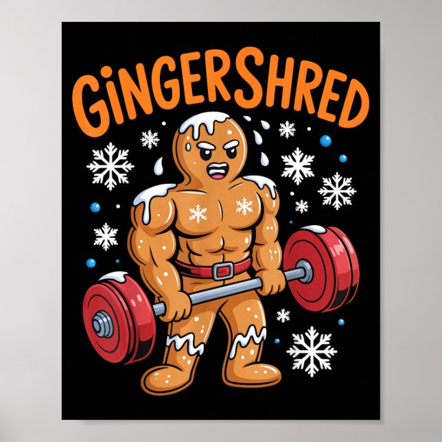 Poster Gingershred Christmas Gym Workout Funny Gingerbrea (Devant)
