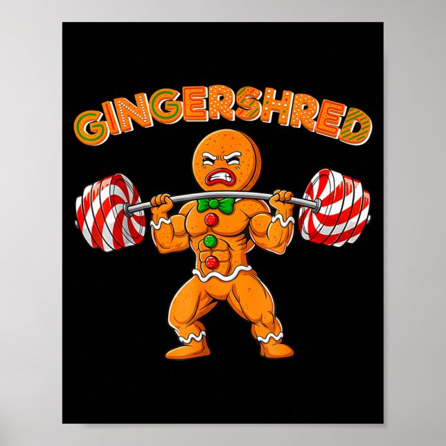 Poster Gingershred Funny Gingerbread Man Gym Bodybuilding (Devant)