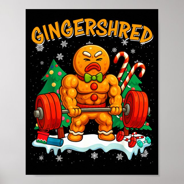 Poster Gingershred Funny Gingerbread Man Gym Bodybuilding (Devant)