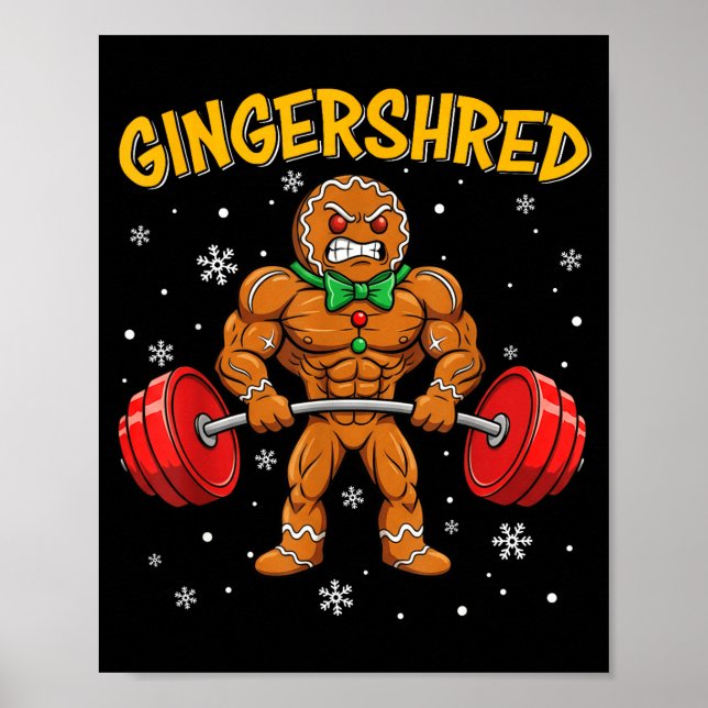 Poster Gingershred Funny Gingerbread Man Gym Bodybuilding (Devant)