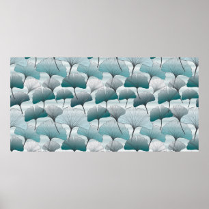 Poster Gingko biloba bleu motif sans soudure.