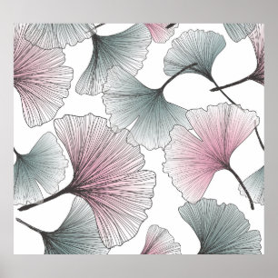 Poster Gingko biloba dessiné à la main.