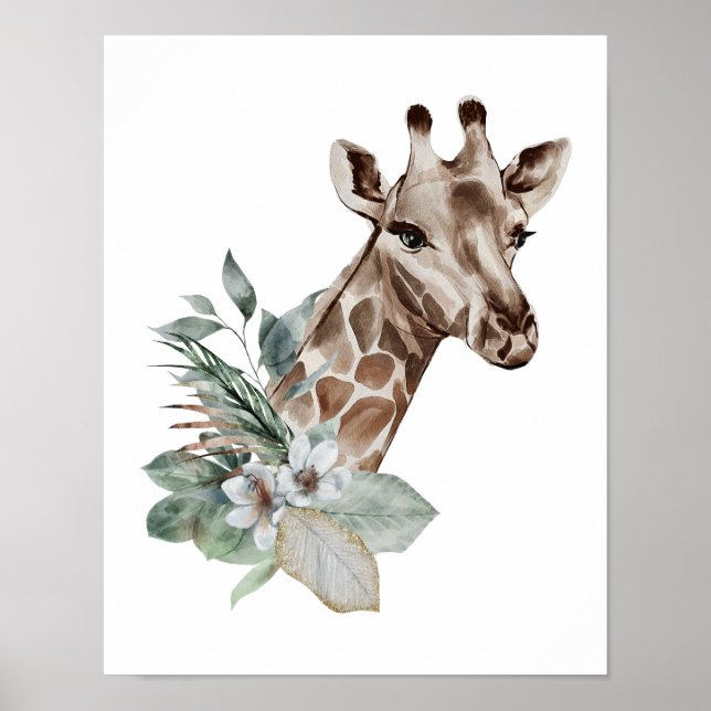 Poster Girafe à l'aquarelle Safari Animal Botanique Jungl (Devant)