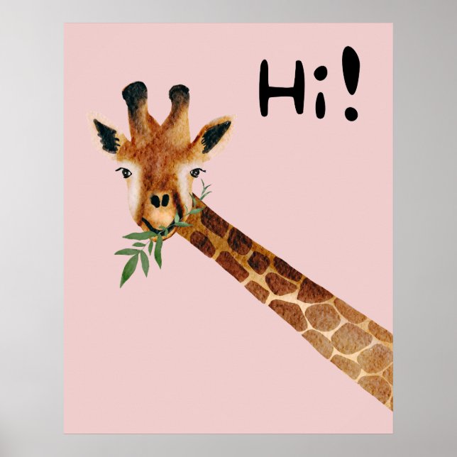 Poster Girafe amicale dit bonjour (Devant)