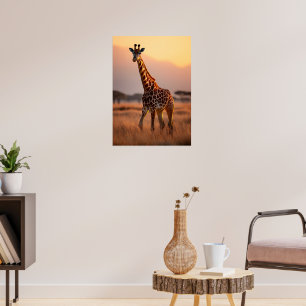 Poster Girafe au coucher du soleil - Illustration de la f