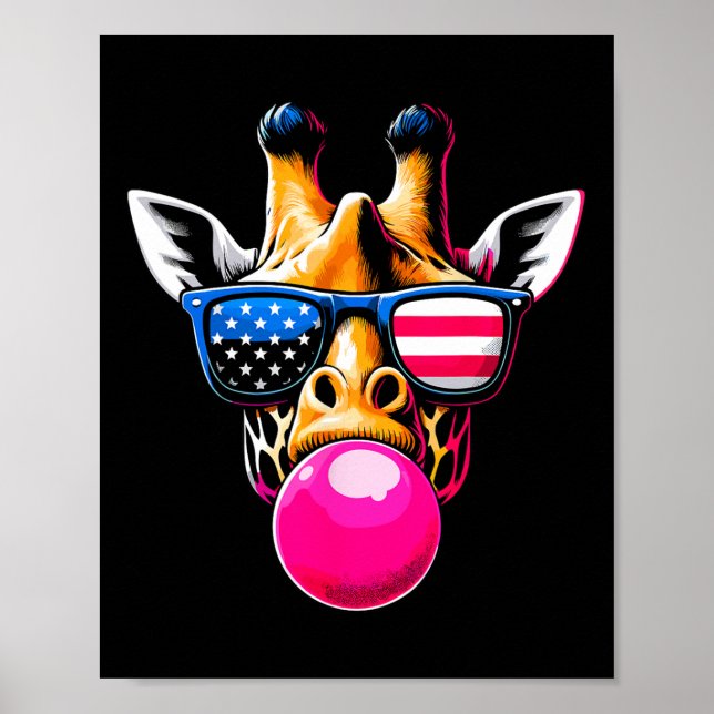 Poster Girafe Avec Des Gles Usa Et 4 juillet Bubblegum (Devant)