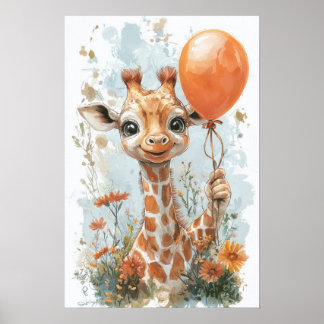Poster Girafe bébé mignonne peinture numérique Illustrati