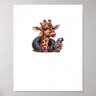 Poster Girafe dame adorable appliquant du maquillage avec