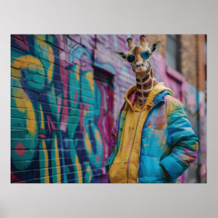 Poster Girafe dans un maillot de rue avec lunettes de sol