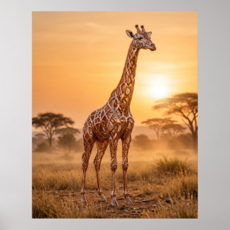 Poster Girafe de cuivre Coucher de soleil