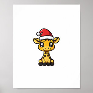 Poster Girafe de Noël mignonne Bande dessinée de Noël