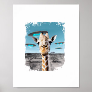 Poster Girafe Drôle Afrique Savannah Selfie avec un Extra