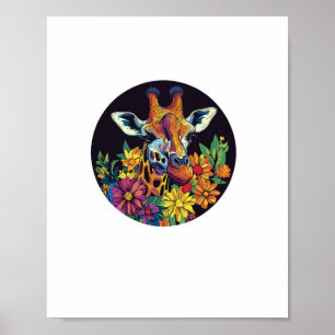 Poster Girafe Entourée De Fleurs Vibrantes _1