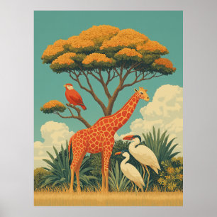 Poster Girafe et Safari Birds