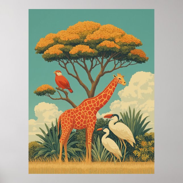 Poster Girafe et Safari Birds (Devant)