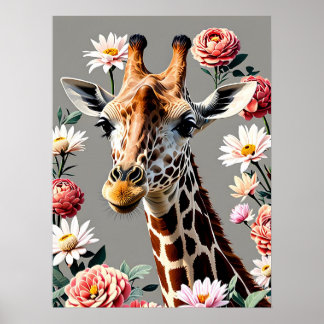 Poster girafe floral