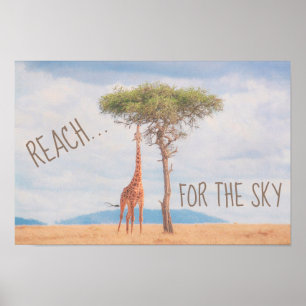 Poster Girafe Grand Arbre Savane Atteindre Ciel Motivatio