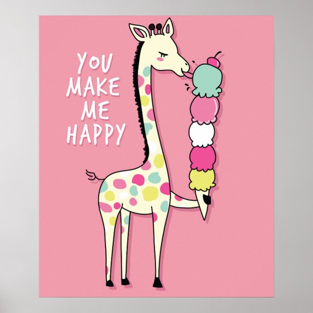 Poster girafe mignonne avec glace (Devant)