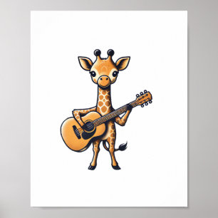 Poster Girafe Mignonne Jouant de la Guitare Girafes Music
