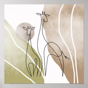 Poster Girafe minimaliste dessin d'art en ligne continue