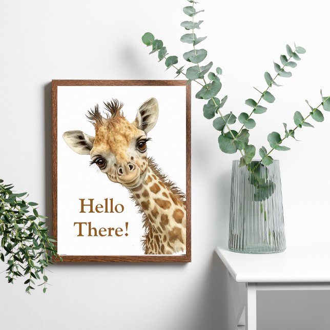 Poster Girafe Personnalisée Jolie Aquarelle Nurserie (Personalized Giraffe Watercolor Art Poster. Framed or Unframed)