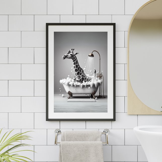 Poster Girafe Prendre un bain dans baignoire Salle de bai (Créateur téléchargé)