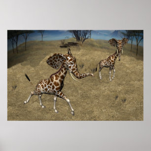 Poster Girafes mignonnes d'éléphant