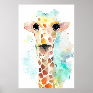 Poster Giraffe Animal sauvage Nature Aquarelle Peinture A