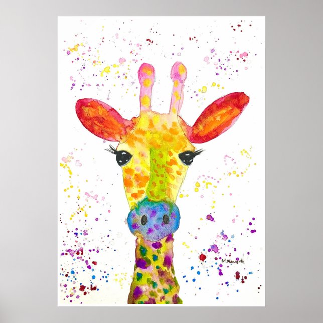 Poster Giraffe Animaux Abstraits Sauvages Cute Art Arc-en (Devant)