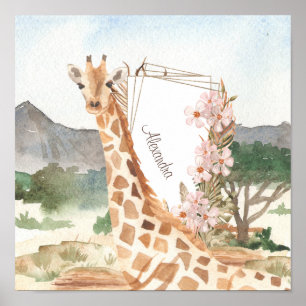 Poster Giraffe aquarelle en Savannah africaine