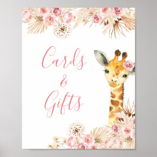 Poster Giraffe Boho Rose Blush Baby showers Cartes et Cad