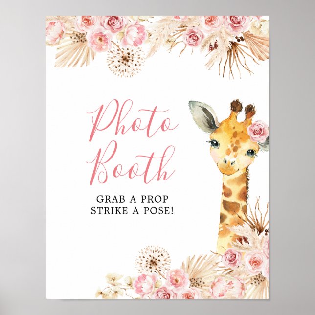 Poster Giraffe Boho rose pâle Baby shower photo (Devant)