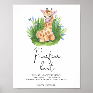 Poster Giraffe - chasse à la suce jeu de baby shower