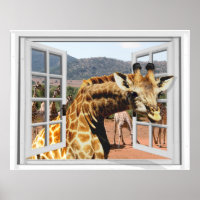 Giraffe dans Fake Window View Trompe l'oeil Effet