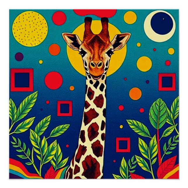 Poster Giraffe dans le feuillage (Devant)