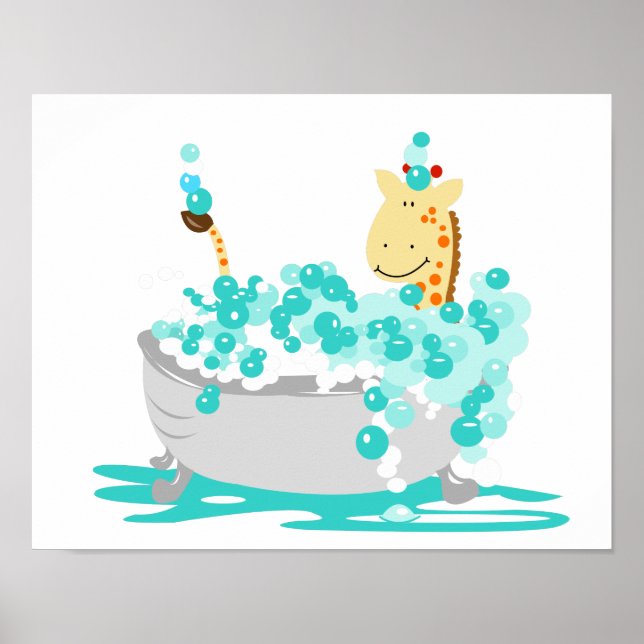 Poster GIRAFFE dans Tub Jungle Salle de bain Art Imprimer (Devant)