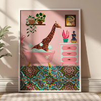 Giraffe de bain rose art mur Imprimer